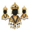 Antique Blackamoor 18K Yellow Gold Brooch And Earrings Covered In Sapphires Circa 1890 detail