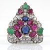 Art Deco Platinum Carved Ruby, Sapphire, Emerald And Diamond Tutti Frutti Brooch detail #2