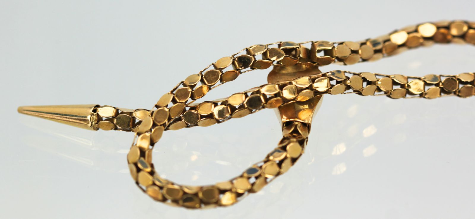 Retro 18K Yellow Gold Garnet Eyed Coiled Snake Serpent Necklace 1940’S tail