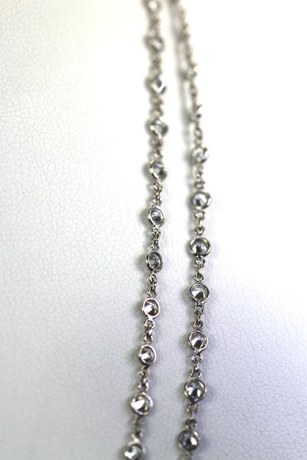 Diamond Platinum Eternity Necklace 40″ Long 7.05 Carats F & VS close up