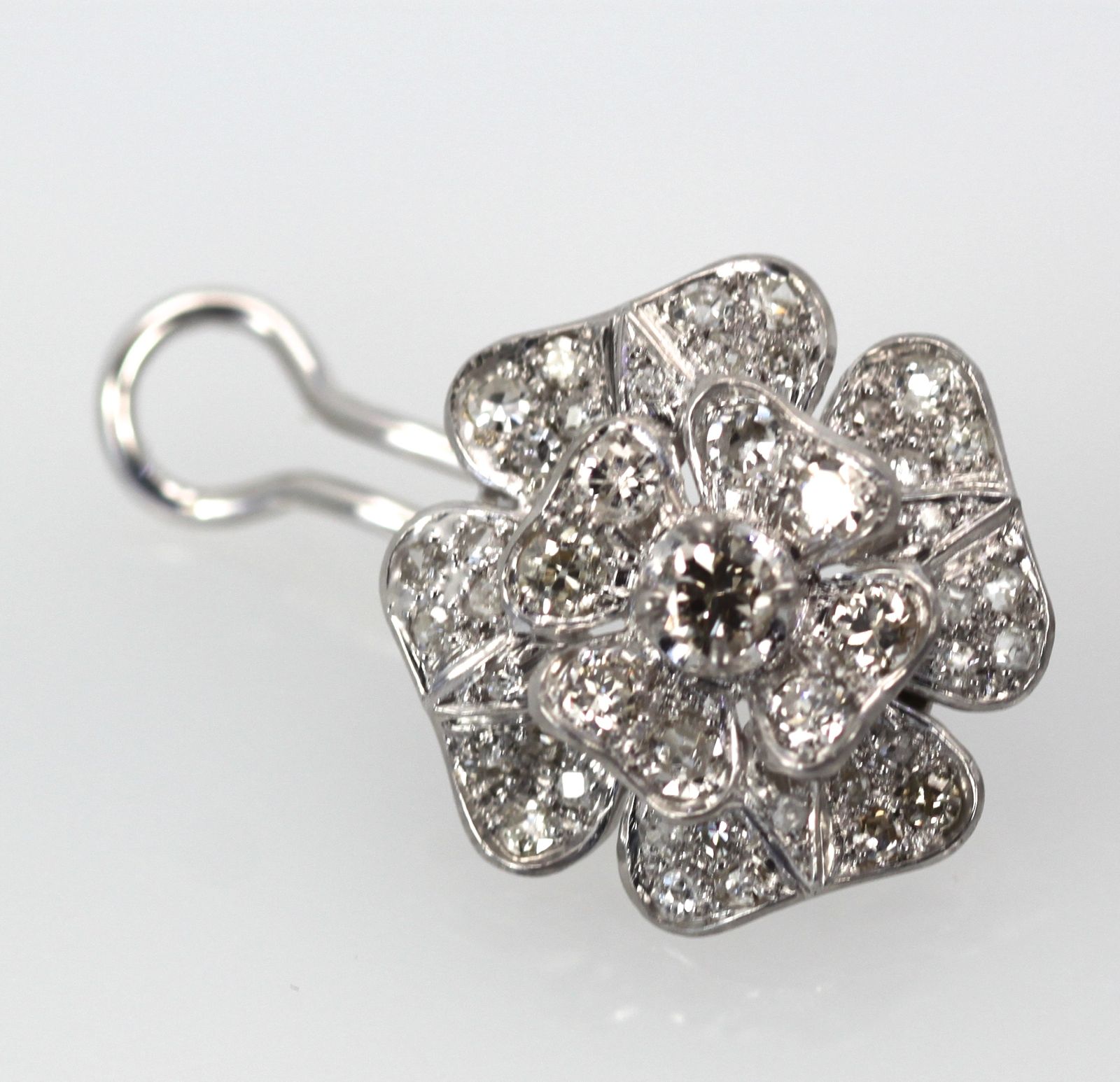 Vintage Platinum Diamond Rose Earrings early 20th Century Italy 3.00 Carats with clasp
