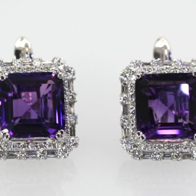 Deep Purple Amethyst & Diamond 10 TCW Earrings 18K White Gold side-by-side