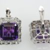 ADeep Purple Amethyst & Diamond 10 TCW Earrings 18K White Gold front and back