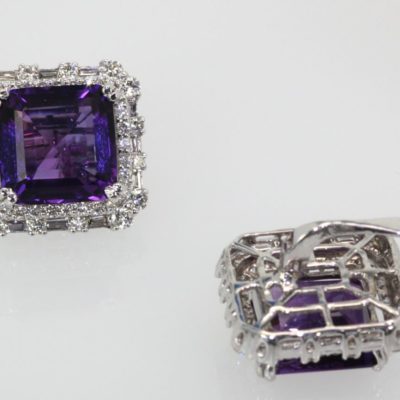 Deep Purple Amethyst & Diamond 10 TCW Earrings 18K White Gold back