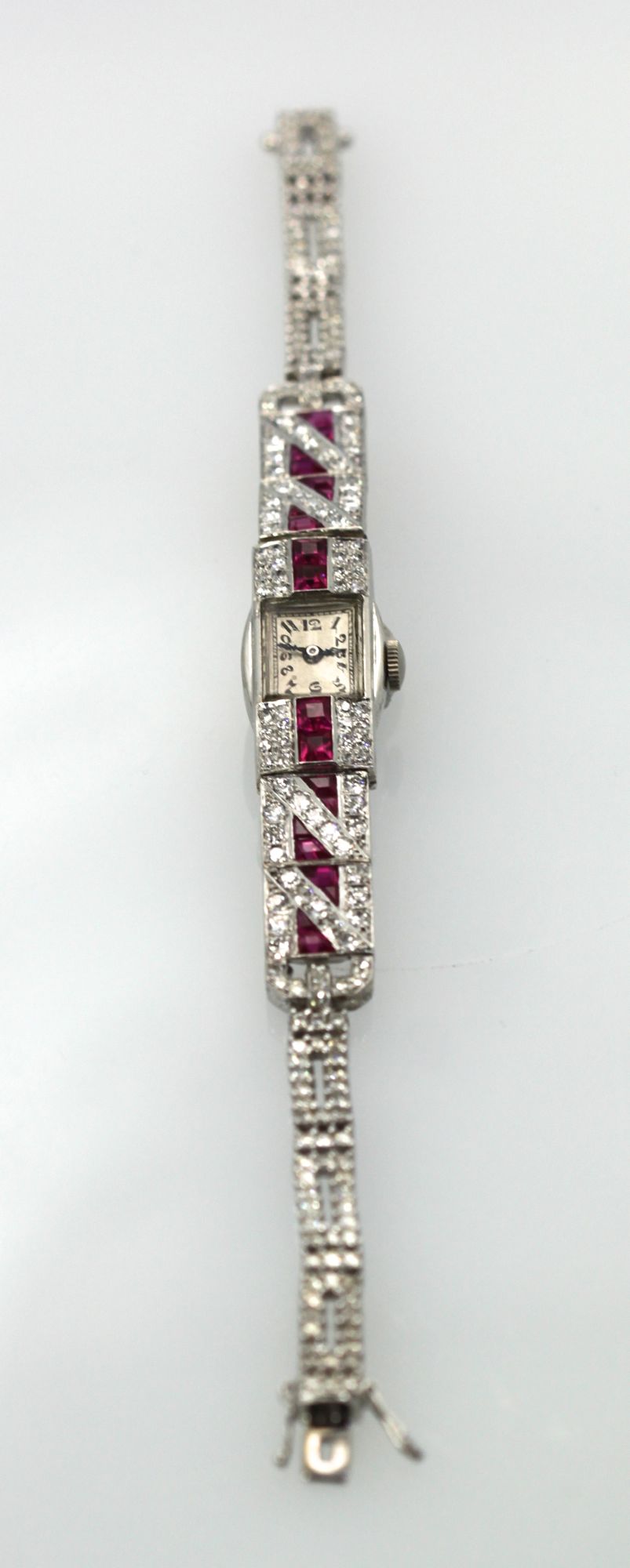 Diamond Ruby Platinum Bracelet Watch – vertical