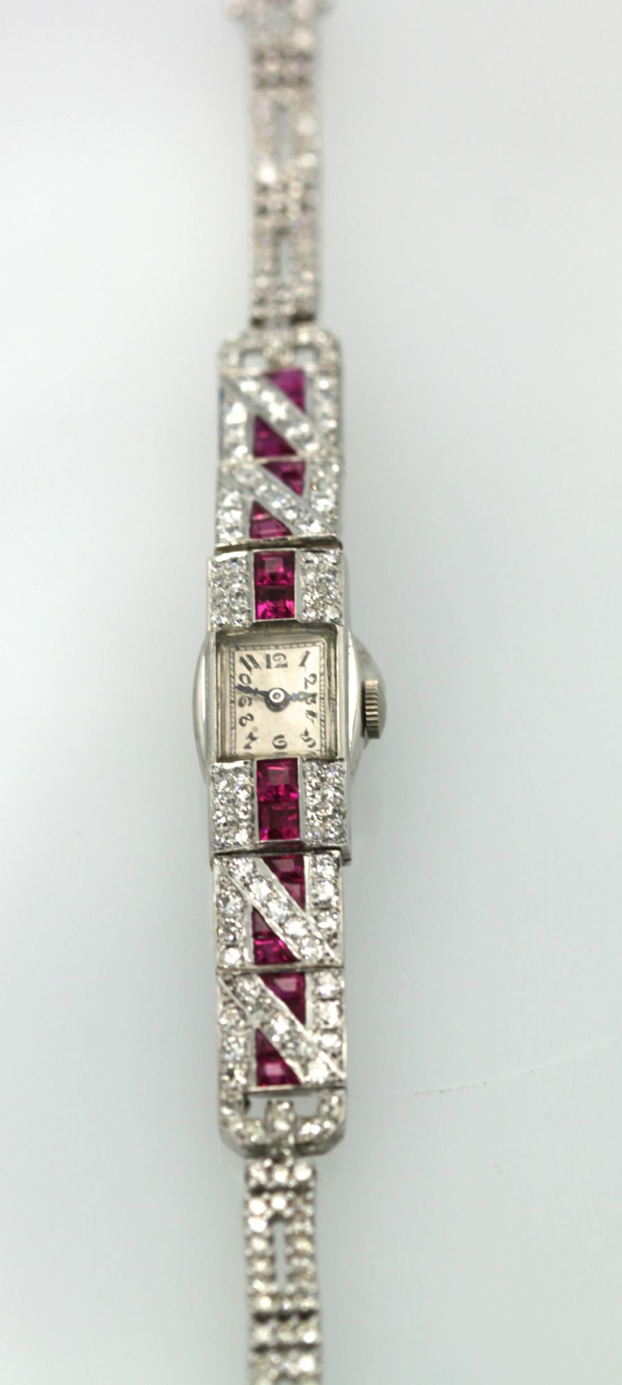 Diamond Ruby Platinum Bracelet Watch – vertical #2