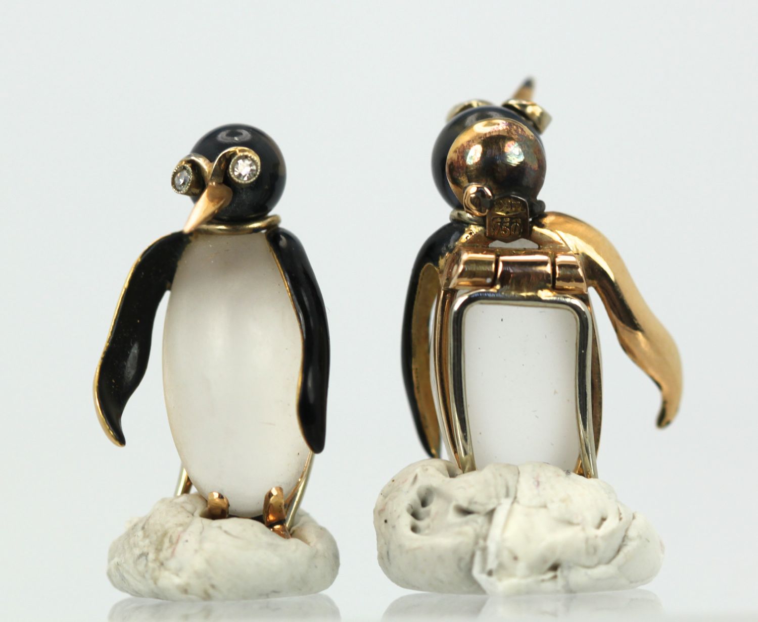 Fasano Gold Moonstone Enamel Penguins – front and back