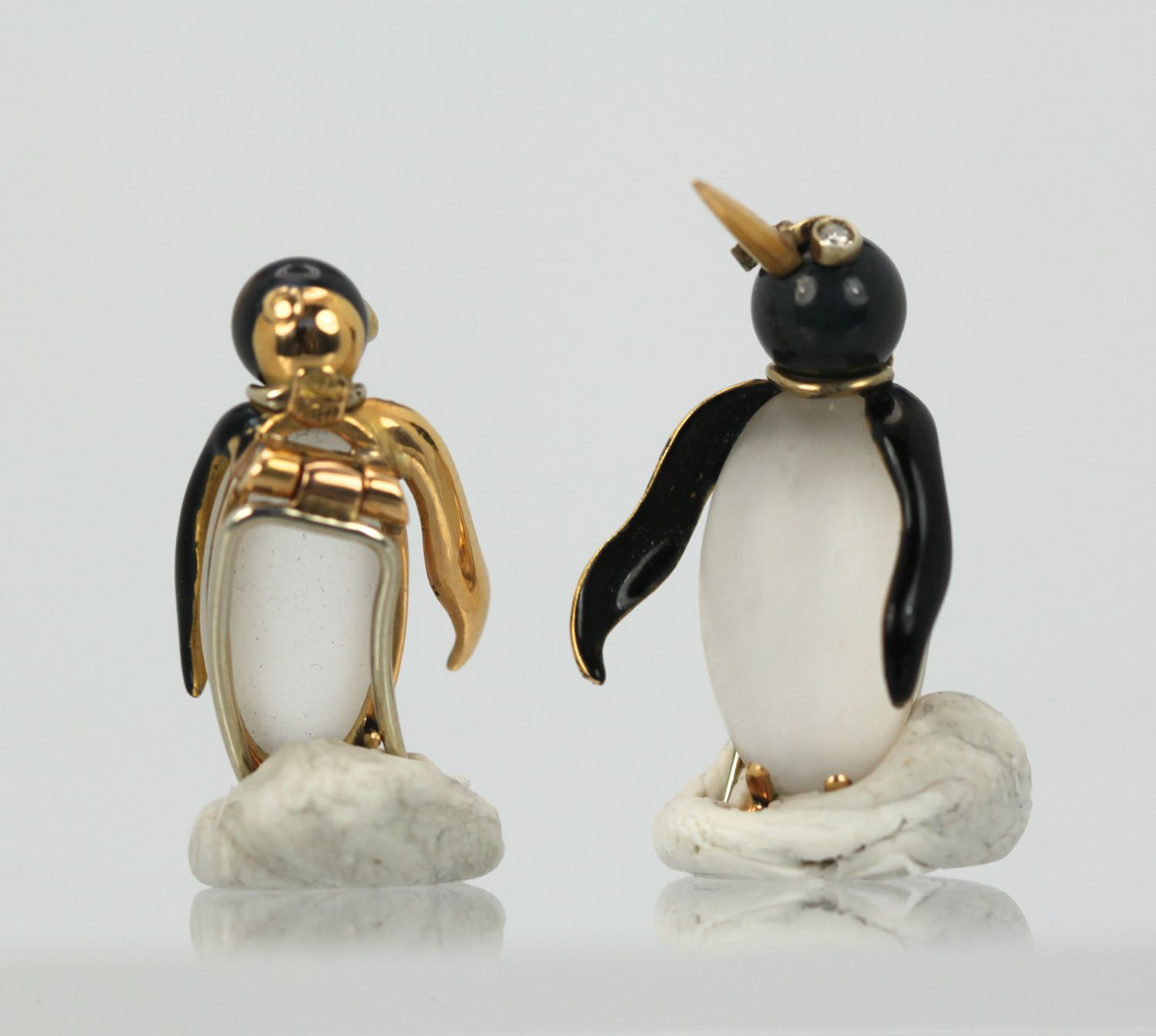 Fasano Gold Moonstone Enamel Penguins – back and front