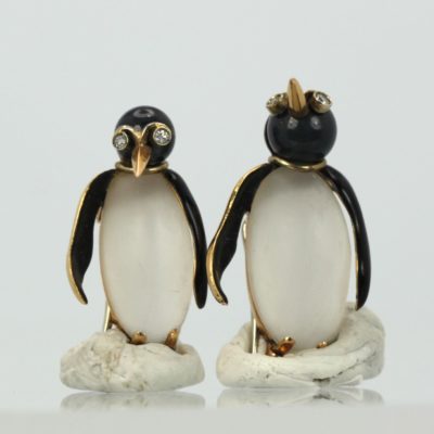 Fasano Gold Moonstone Enamel Penguins