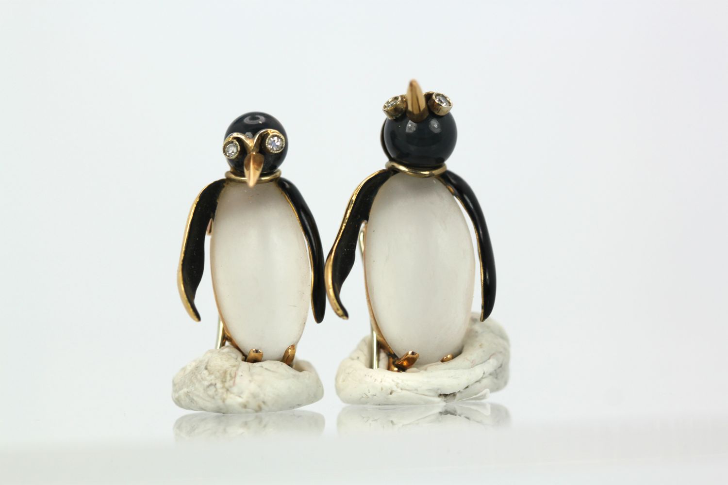 Fasano Gold Moonstone Enamel Penguins – pair
