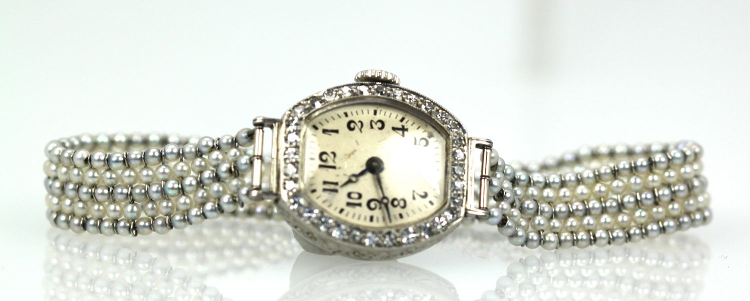 Platinum Diamond Pearl Watch – close up