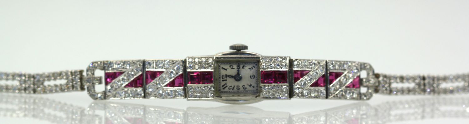 Diamond Ruby Platinum Bracelet Watch