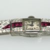 Diamond Ruby Platinum Bracelet Watch - detail