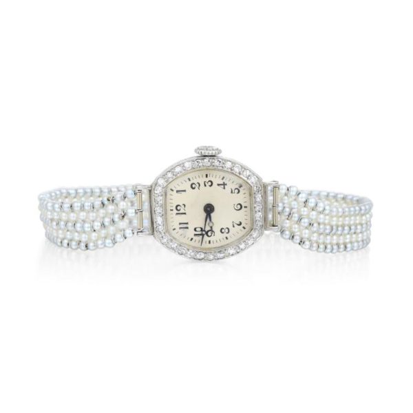 Platinum Diamond Pearl Bracelet Watch