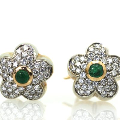 Diamond Emerald Earrings 18K Gold close up