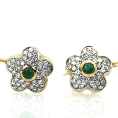 Diamond Emerald Earrings 18K Gold