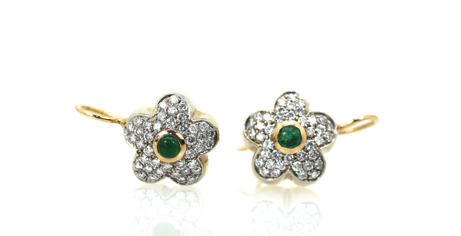 Diamond Emerald Earrings 18K Gold