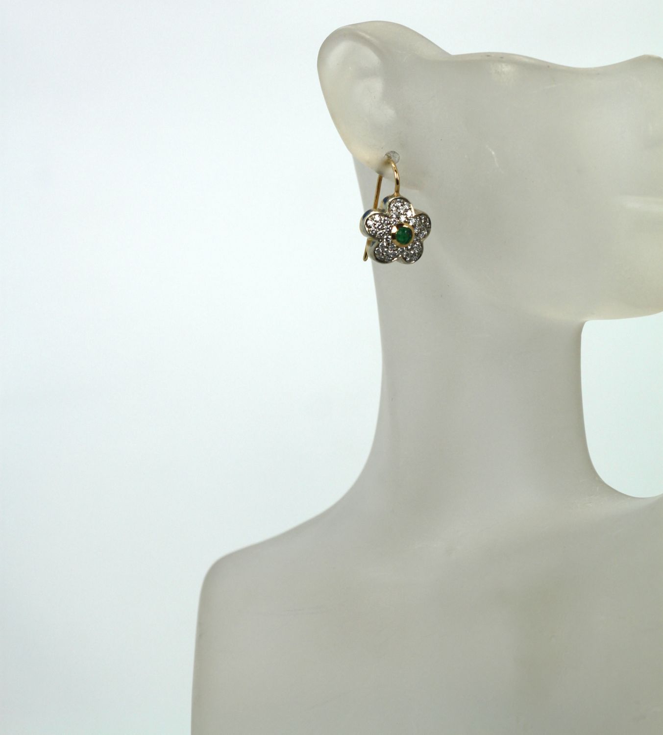 Diamond Emerald Earrings 18K Gold on ear