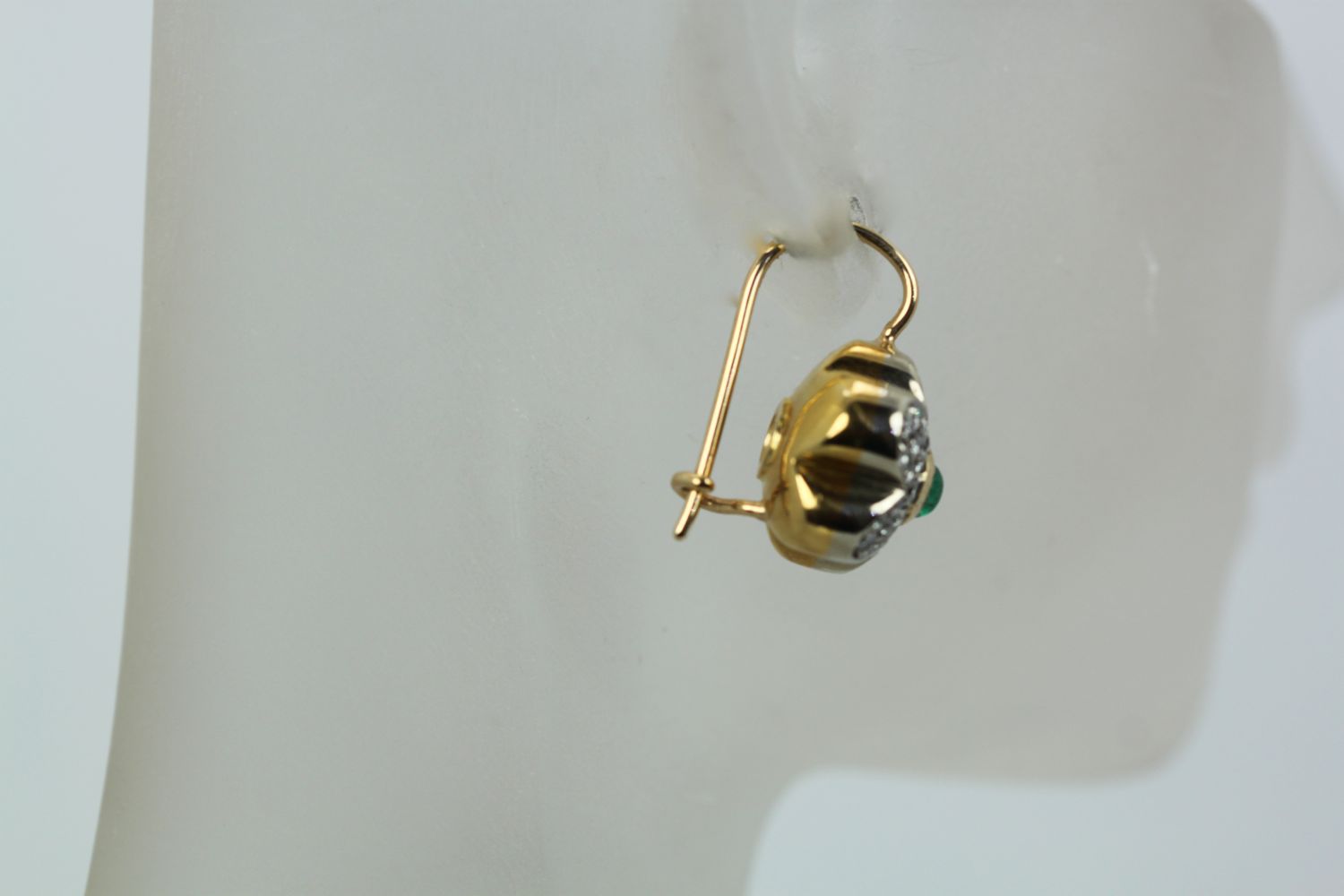Diamond Emerald Earrings 18K Gold side on ear