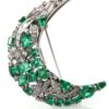 Emerald Diamond Crescent Brooch 14K close up