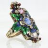 Holbeinesque Enamel Ring One Pink One Blue Natural Sapphire, Natural Pearl #3