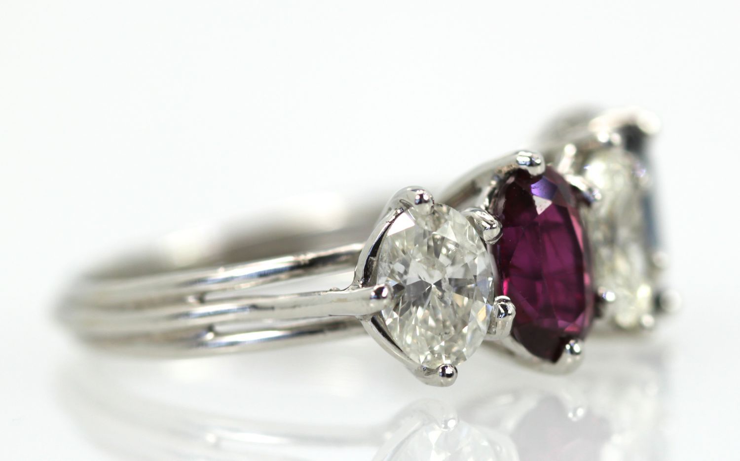 Five-Stone Platinum Ring Ruby, Sapphire Diamond 3.07 Carat