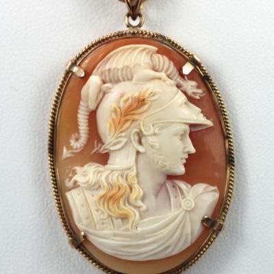 Antique Fine Cameo Pendant Necklace depicting Ares- God of War 14K Yellow Gold