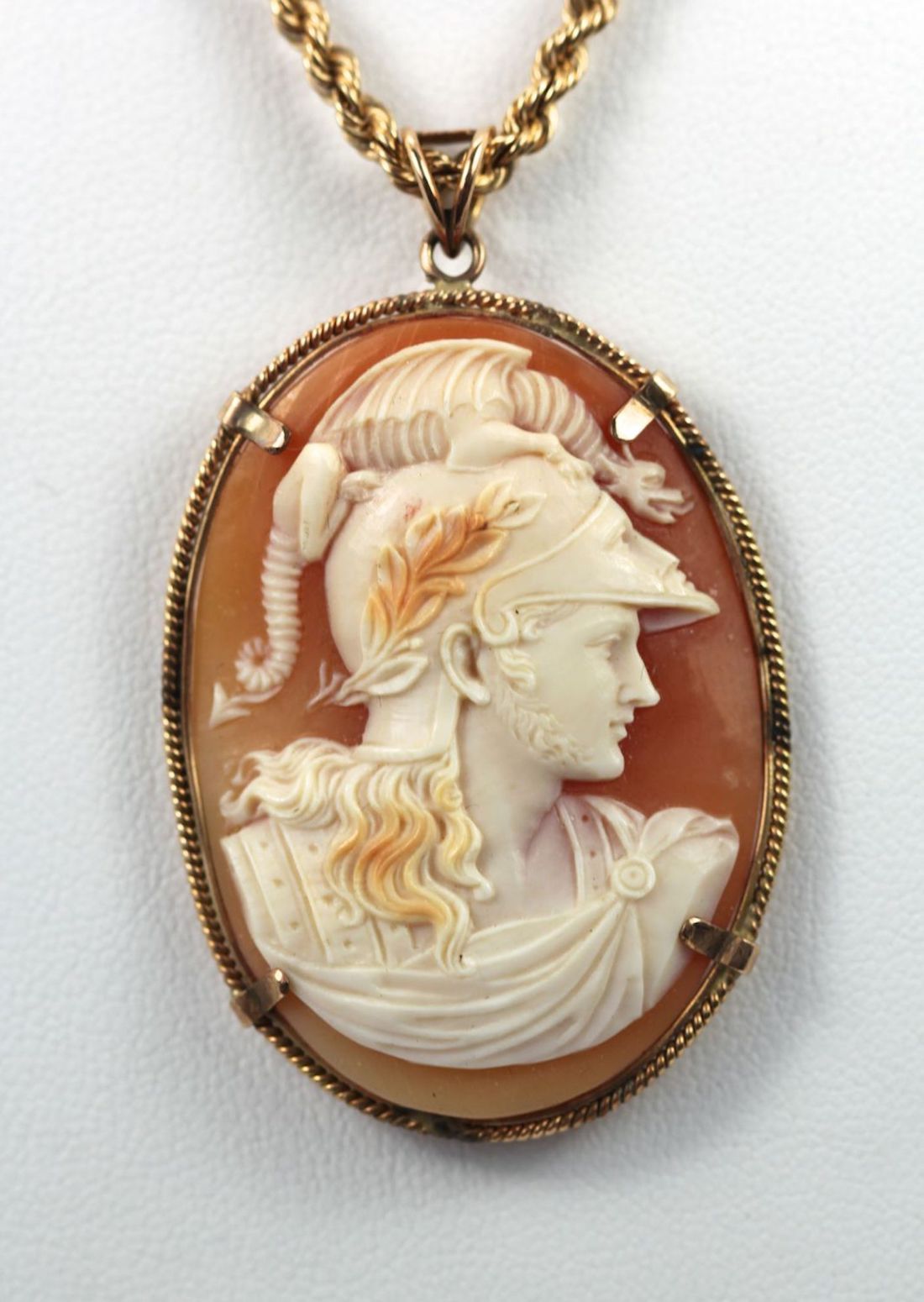 Antique Fine Cameo Pendant Necklace depicting Ares- God of War 14K Yellow Gold #3