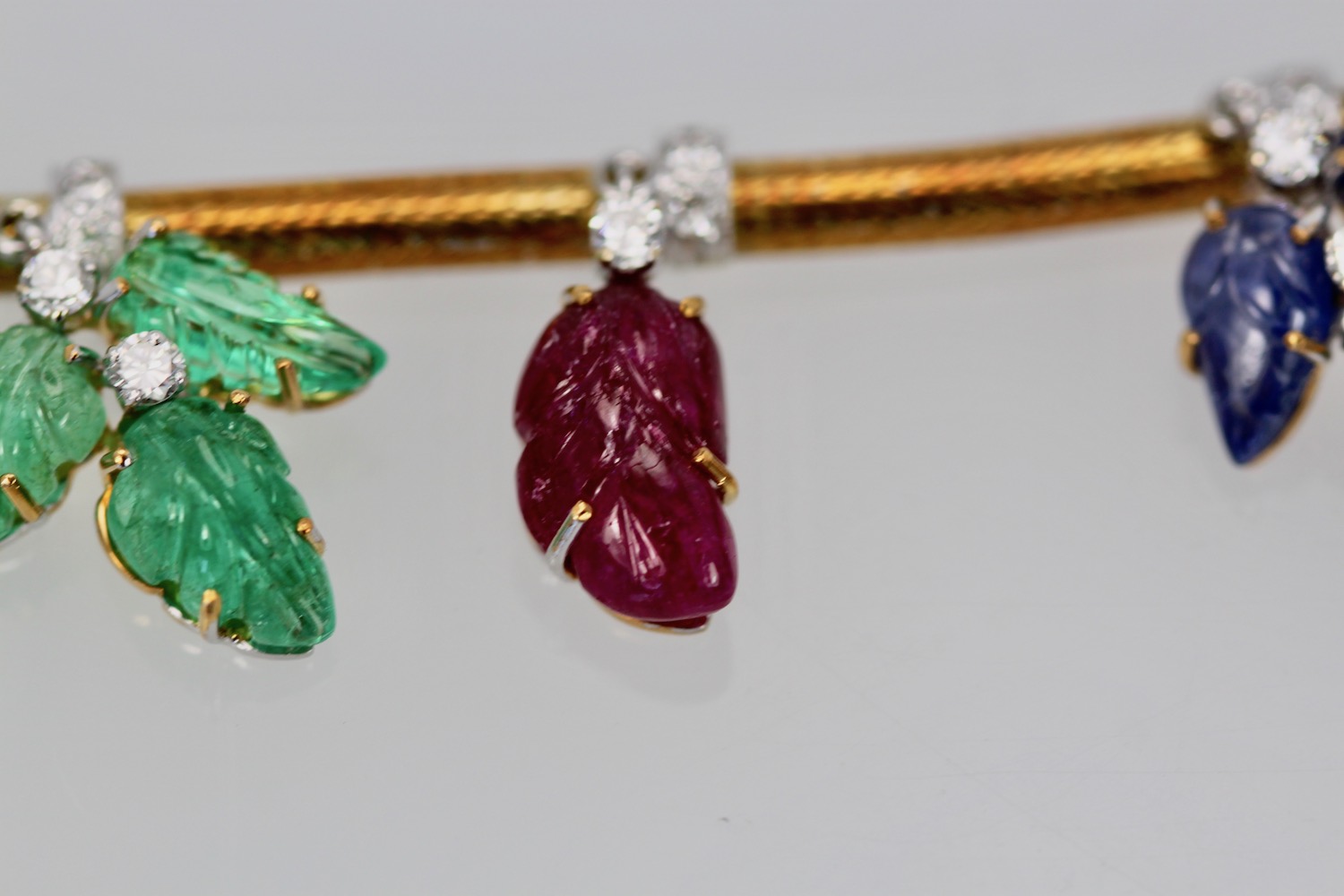 Tutti Frutti Necklace Diamonds Carved Emeralds, Rubies, Sapphires 18K Gold #6