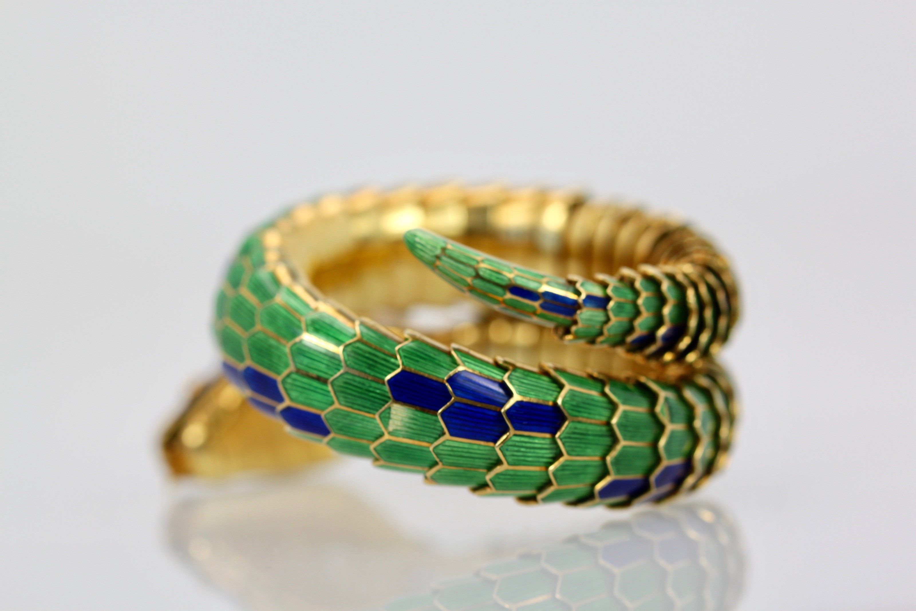 Enamel Articulated Snake Serpent Bracelet Diamond Head 18K #8