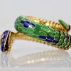 Enamel Articulated Snake Serpent Bracelet Diamond Head 18K #4