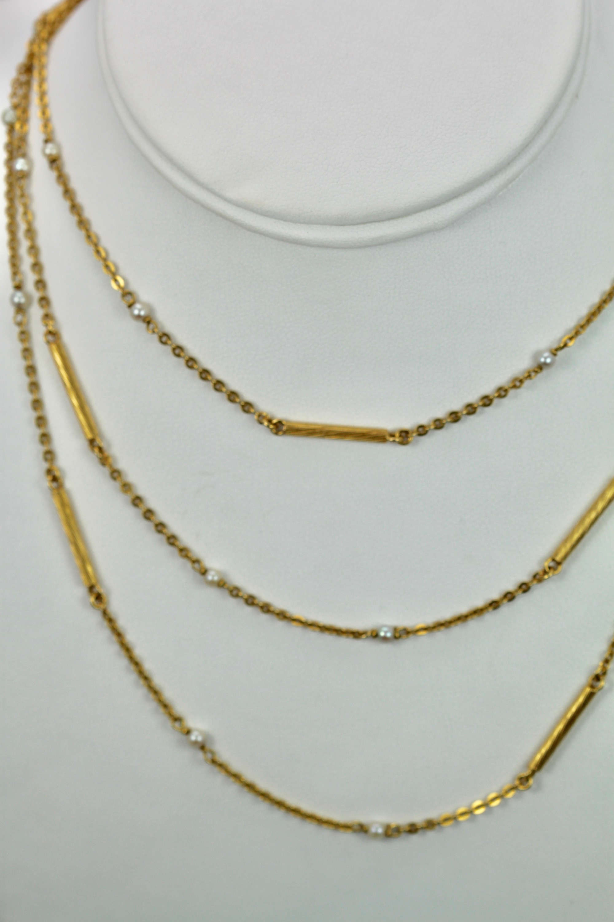 Seed Pearl Chain Extra Long 32″ 18K Yellow Gold #7