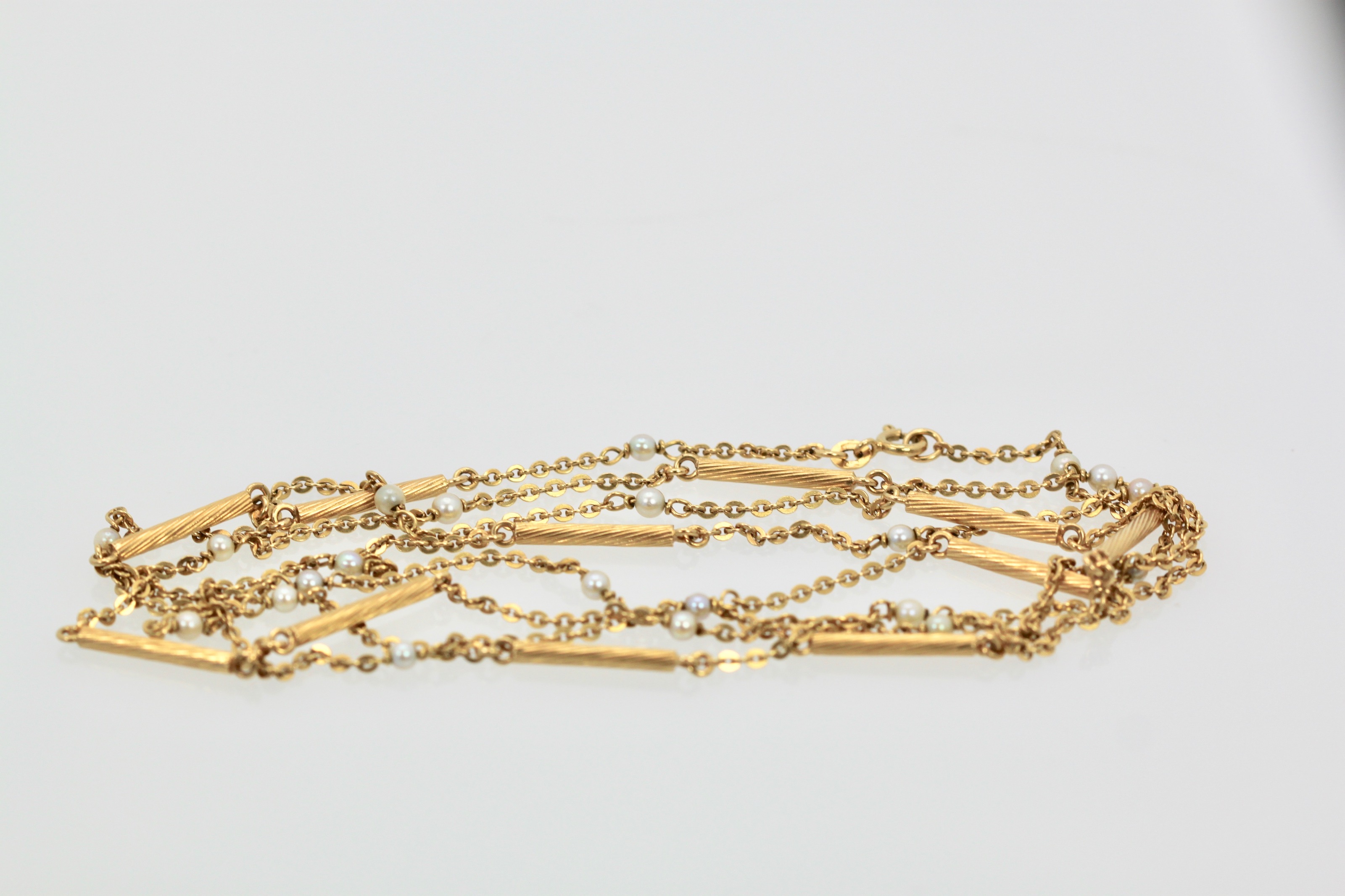 Seed Pearl Chain Extra Long 32″ 18K Yellow Gold #6