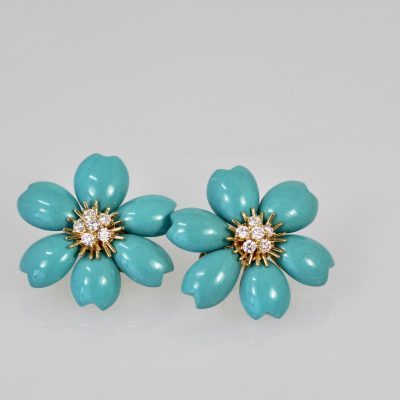 Van Cleef and Arpels Rose de Noel Turquoise Earrings