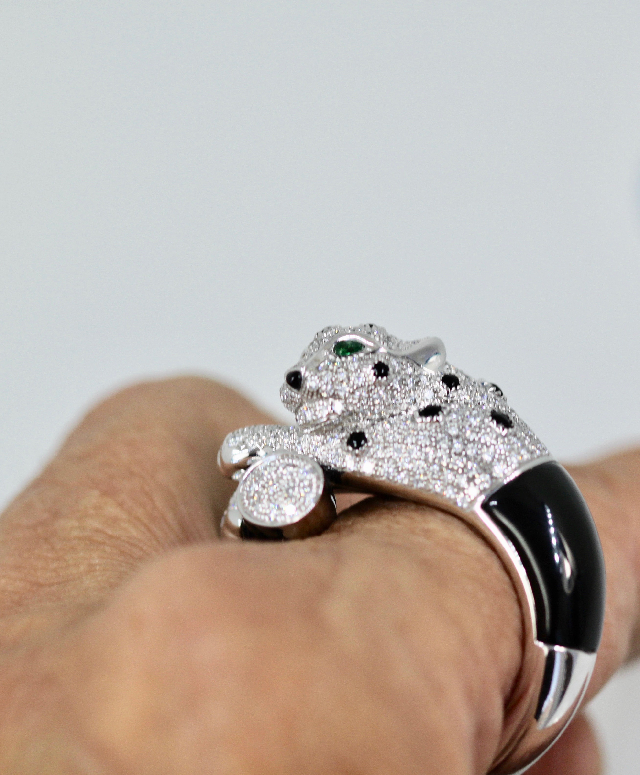 Cartier Panthere Diamond, Emeralds, Onyx, Ring size 62 #8