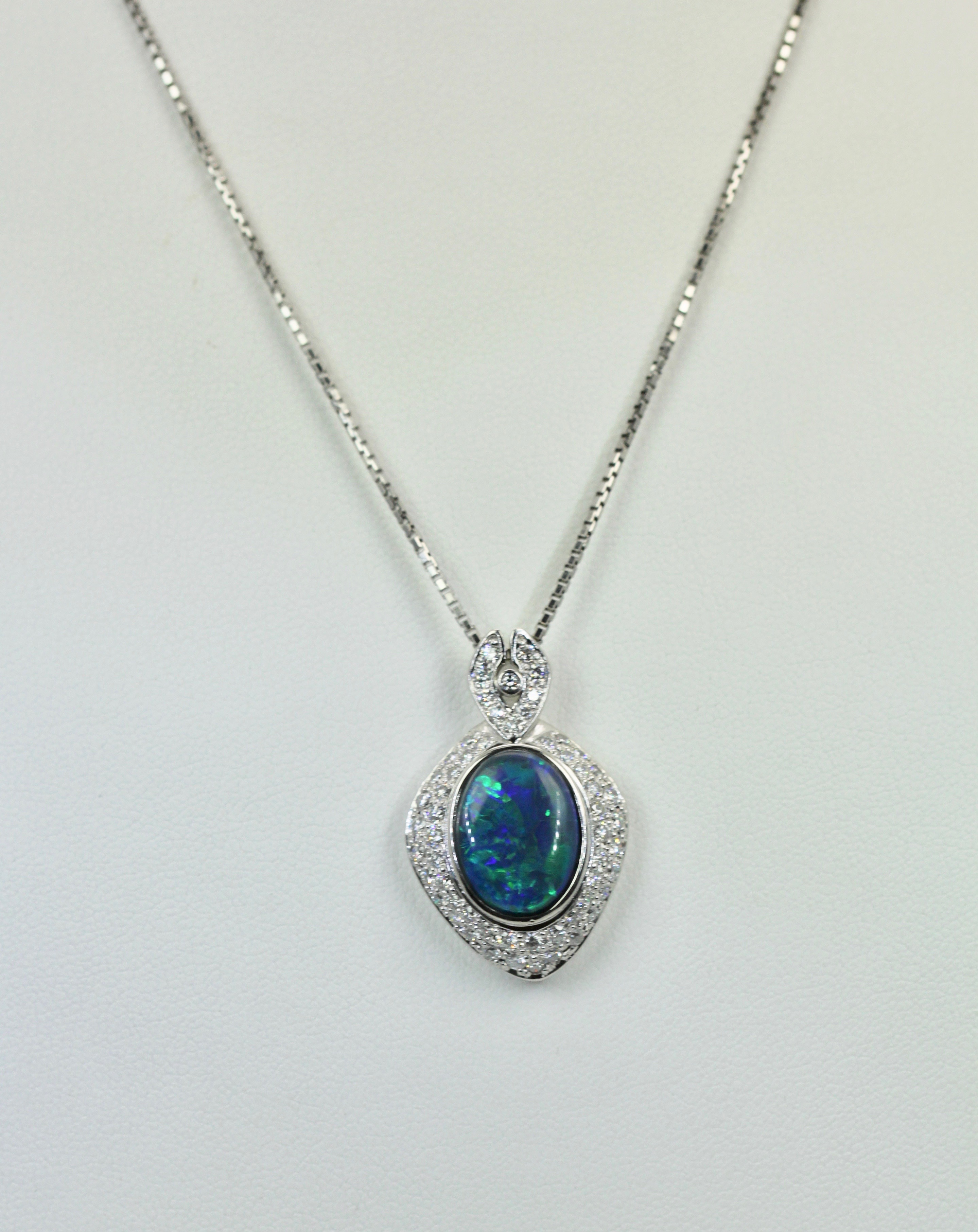 Black Opal Platinum Diamond Pendant – necklace