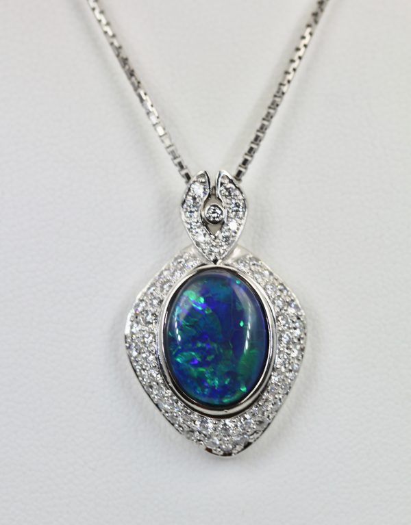 Black Opal Platinum Diamond Pendant - detail