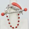 Platinum Diamond Coral Pearl Parrot Brooch on Bar Branch #7