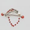 Platinum Diamond Coral Pearl Parrot Brooch on Bar Branch #11