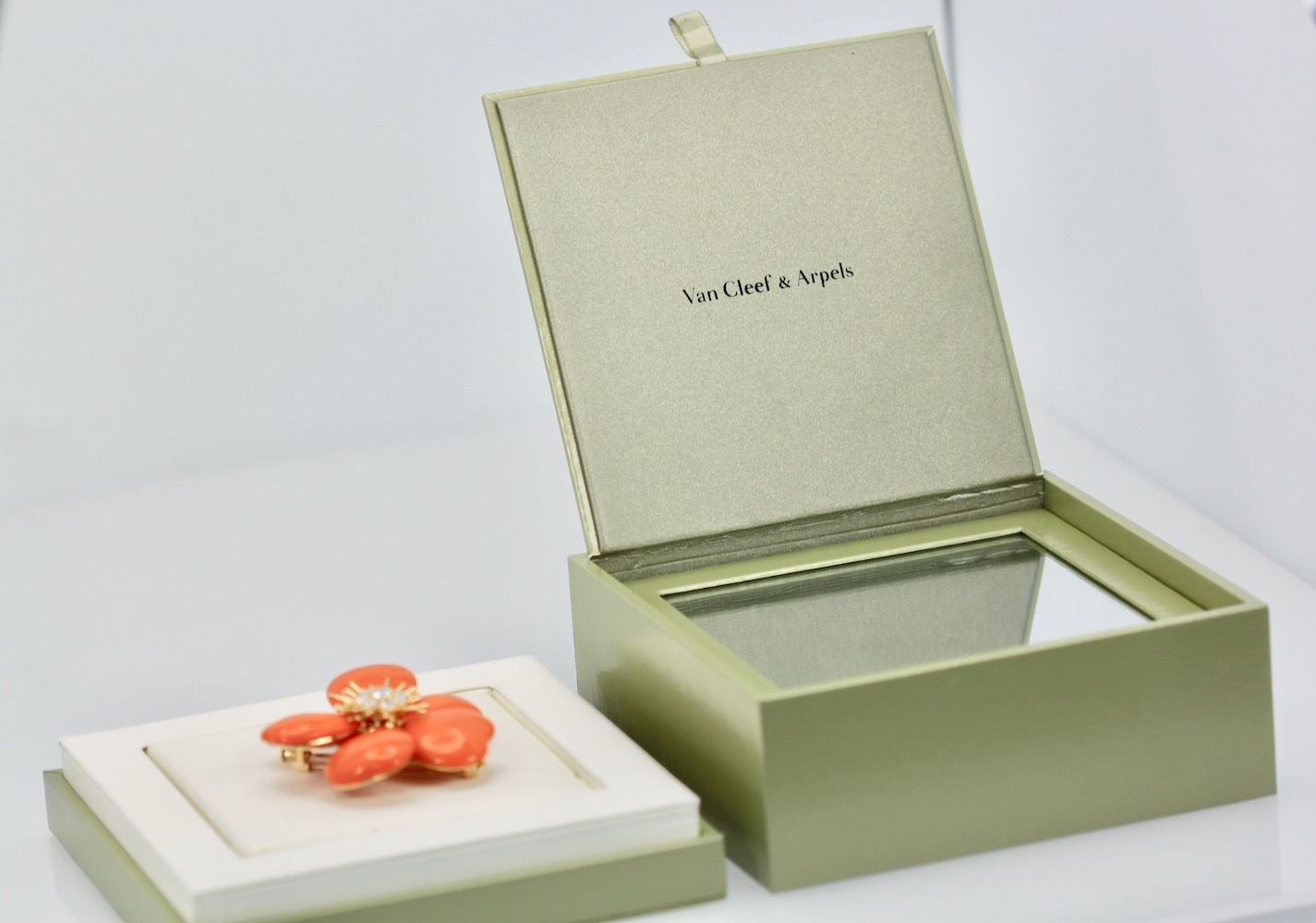 Rose de Noel Coral Diamond Brooch – with box