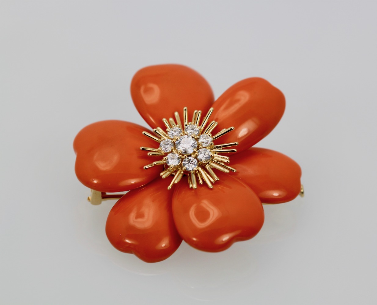 Rose de Noel Coral Diamond Brooch – close up #2