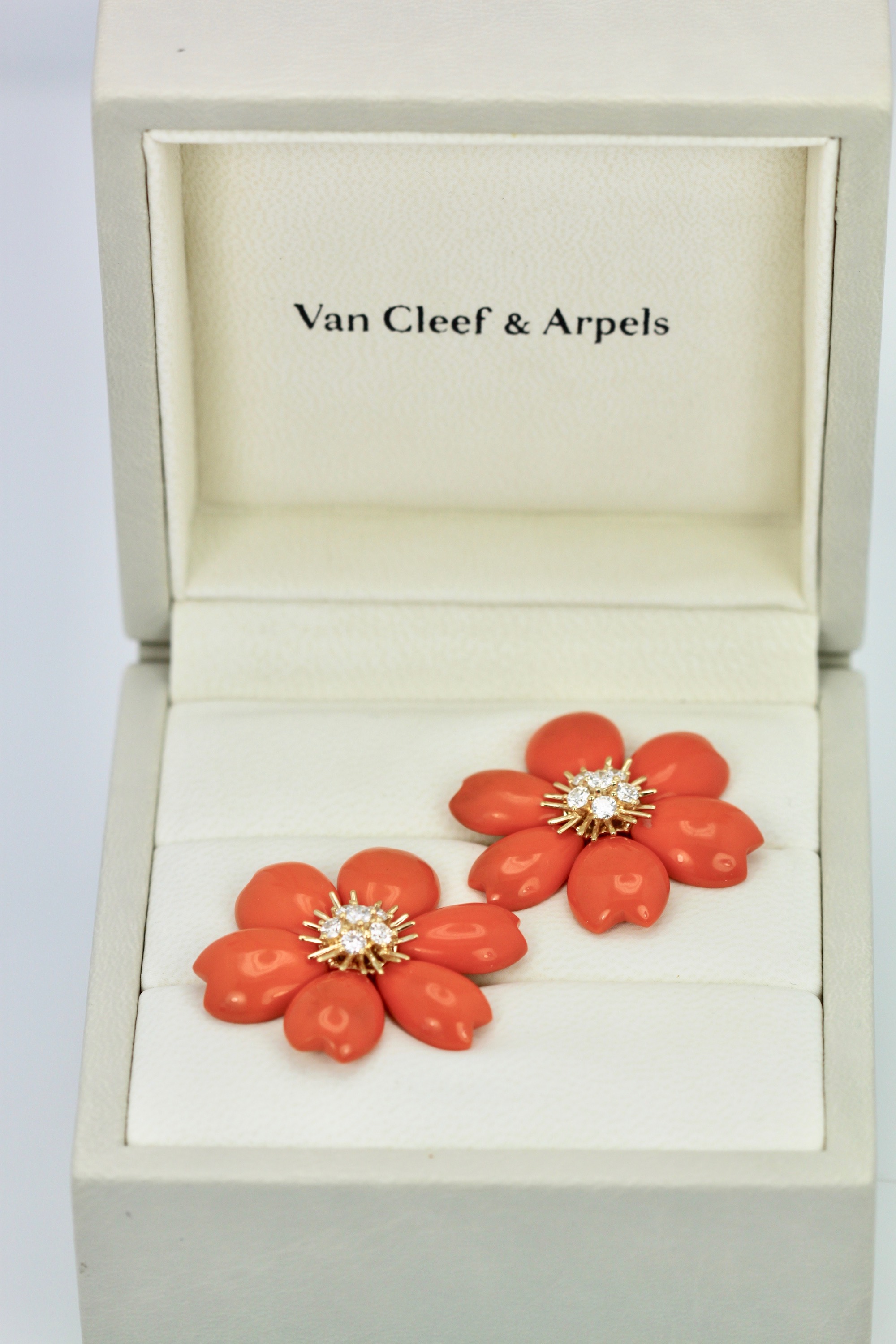 Rose de Noel Coral Diamond Earrings – in box
