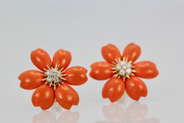 Rose de Noel Coral Diamond Earrings - degtail