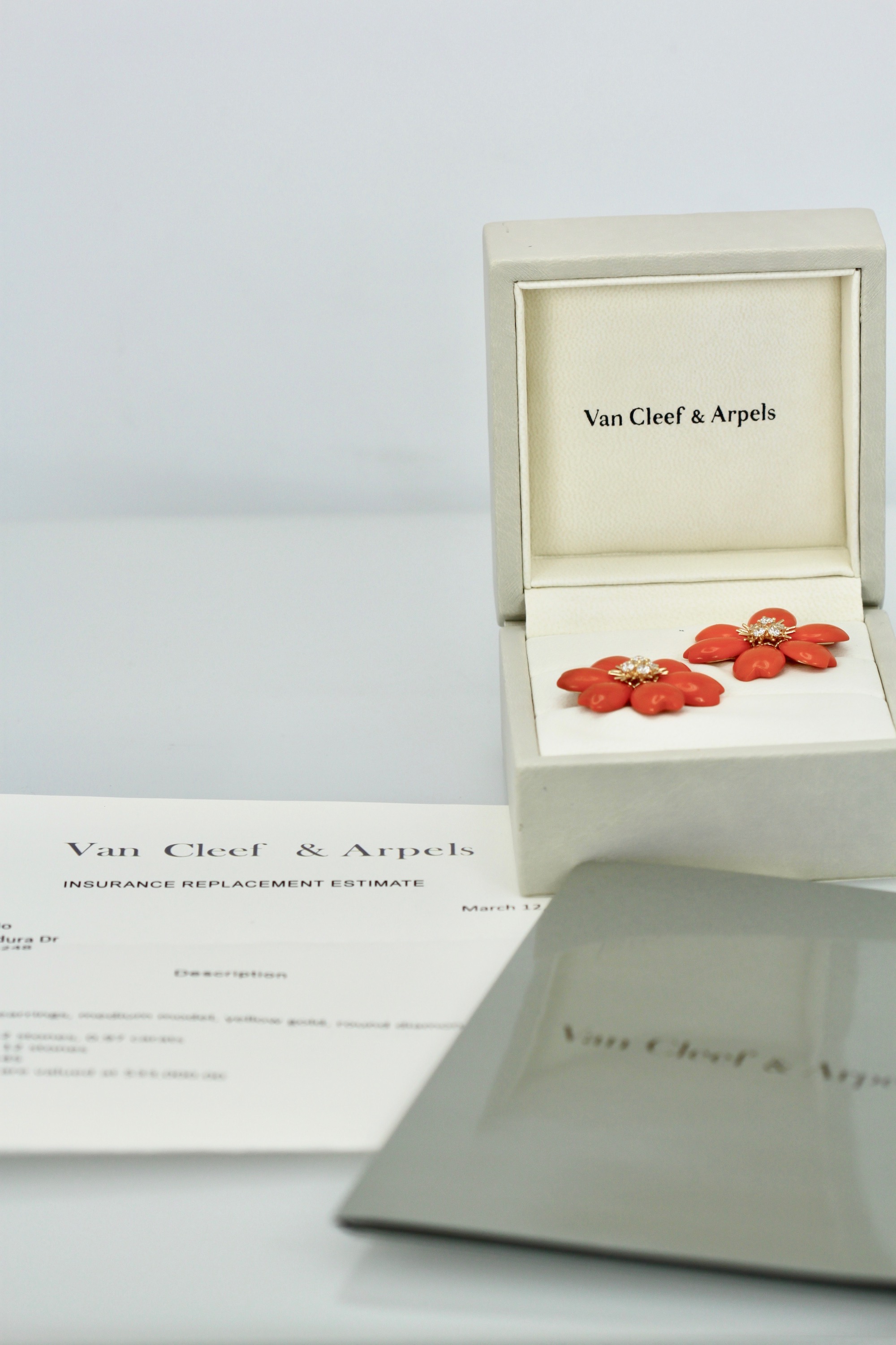 Rose de Noel Coral Diamond Earrings – in box with certificate