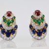 David Webb Sapphire, Emerald, Ruby, Diamond Earrings
