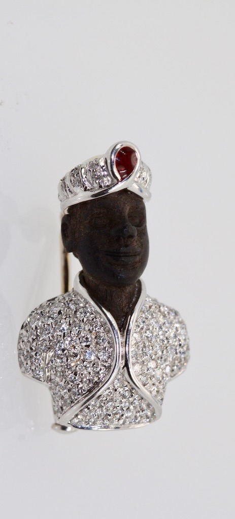 Vintage Small Diamond Blackamoor Brooch - angle