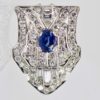 Platinum Deco Diamond Sapphire Shield Brooch