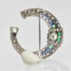 Platinum Deco Sapphire Emerald Diamond Crescent Brooch-4