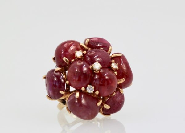 Huge Ruby Cabochon 14K Yellow Gold Ring