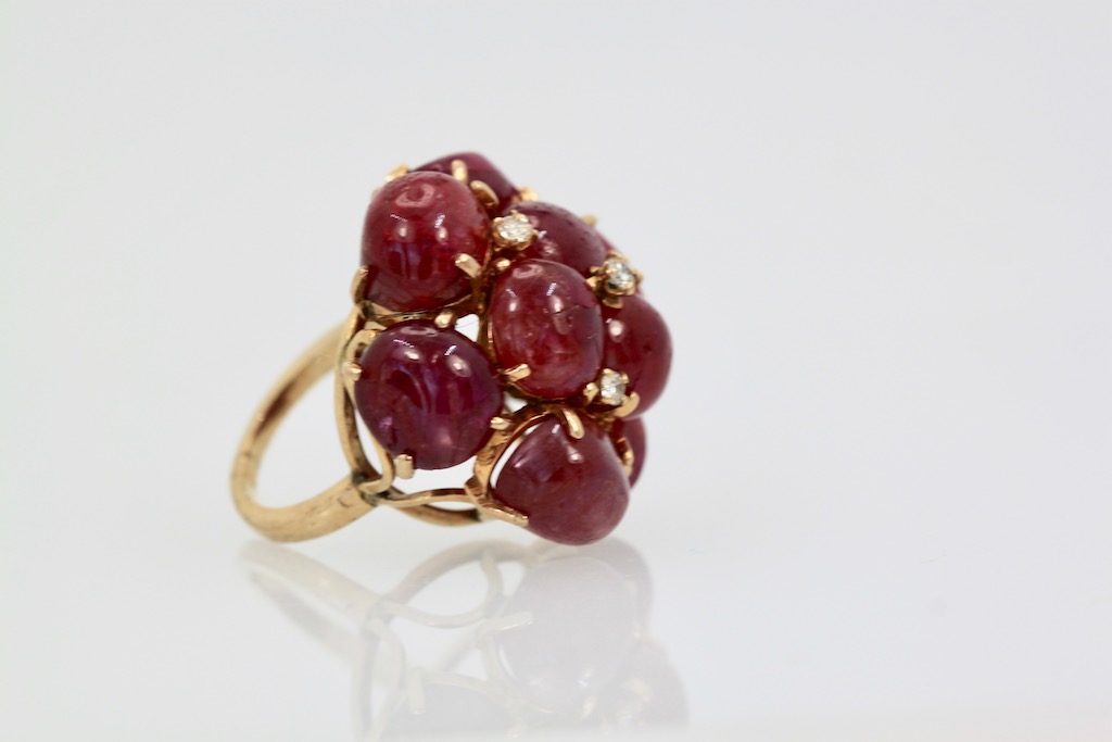 Huge Ruby Cabochon 14K Yellow Gold Ring right side